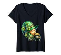 Mujer St. Pattys Day Love Green Shamrock and Funny Irish Gnomes Camiseta Cuello V