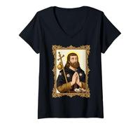 Mujer St Roch Vintage Católico Arte Patrón de los Perros Camiseta Cuello V