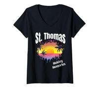 Mujer St Thomas Making Memories Matching Familia Vacaciones Playa Camiseta Cuello V