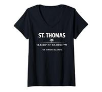 Mujer St Thomas USVI Coordenadas Diseño de Viajes Camiseta Cuello V