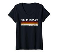 Mujer St. Thomas USVI Retro Rayas Vintage Playa Camiseta Cuello V