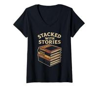 Mujer Stacked with Stories Lector De Cómics Coleccionista De Camiseta Cuello V