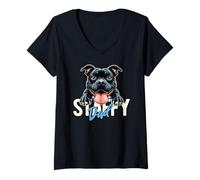 Mujer Staffy Dad Staffordshire Bull Terrier Dog Tattoo Funny Camiseta Cuello V