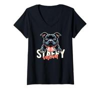 Mujer Staffy Mom Staffordshire Bull Terrier Dog Tattoo Funny Camiseta Cuello V