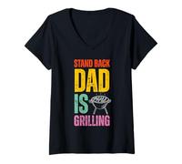 Mujer Stand Back Dad Is Grilling Funny BBQ Father's Day Camiseta Cuello V