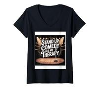 Mujer Stand Up Comedy Is My Therapy Artista Comediante - Camiseta Cuello V