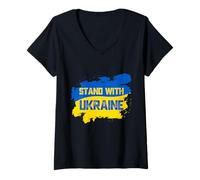 Mujer Stand with Ucrania Putin War Europa Support Demostración Camiseta Cuello V
