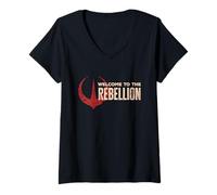 Mujer Star Wars Andor "Welcome to the Rebellion" Quote Rebel Logo Camiseta Cuello V