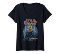 Mujer Star Wars Classic Ahsoka Tano Twin Sabers Vintage Disney+ Camiseta Cuello V