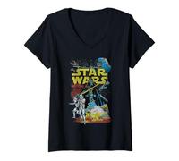 Mujer Star Wars Darth Vader and Death Star Loom Over Battlefield Camiseta Cuello V