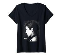 Mujer Star Wars EP II Anakin Black & White Side Profile Portrait Camiseta Cuello V