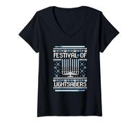 Mujer Star Wars Hannukah Festival Of Lightsabers Camiseta Cuello V