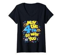 Mujer Star Wars May The 4th Be with You Groovy Vintage Retro Camiseta Cuello V