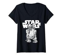 Mujer Star Wars Monochrome R2-D2 Infront of Classic Movie Logo Camiseta Cuello V