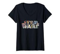 Mujer Star Wars Original Trilogy Retro Movie Poster Back Drop Logo Camiseta Cuello V