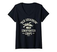 Mujer Star Wars Red Squadron Starfighter Corps Rebel Base Yavin 4 Camiseta Cuello V