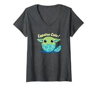Mujer Star Wars The Mandalorian Grogu Eggstra Cute Easter Camiseta Cuello V, Jaspeado Oscuro, S