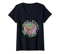 Mujer Star Wars The Mandalorian Grogu Protect Attack Nap Snack Camiseta Cuello V
