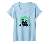 Mujer Star Wars The Mandalorian Grogu Seeing Stone Woodblock Print Camiseta Cuello V