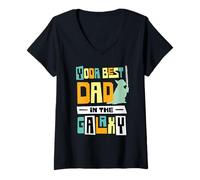 Mujer Star Wars Yoda Best Dad in The Galaxy Father's Day Gift Camiseta Cuello V