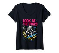 Mujer Stars Constellation Mira a las estrellas Astrología espacial masculina Camiseta Cuello V