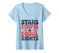 Mujer Stars Stripes And Equal Rights 4 de julio Derechos de las mujeres Camiseta Cuello V