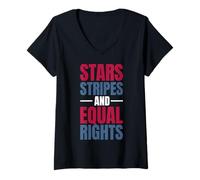 Mujer Stars Stripes e Igualdad de Derechos 4 de Julio Feminista Camiseta Cuello V