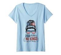 Mujer Stars Stripes Girl 250 Years NO Kings Bandera de Colores Cheer Camiseta Cuello V