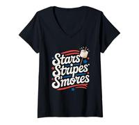 Mujer Stars Stripes S'Mores 4 de Julio Camping Camiseta Cuello V