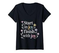 Mujer Start In Joy Finish with Joy Lema Positivo - Camiseta Cuello V