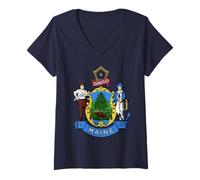 Mujer State Flag of Maine Camiseta Cuello V