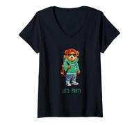 Mujer Stay Childish Let's Party, Funny Boys Girls Teddy Bear Style Camiseta Cuello V