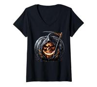 Mujer Stay Creepy Halloween Skull Graphic For Men Black Pumpkin Camiseta Cuello V