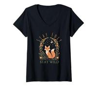 Mujer Stay Foxy Stay Wild Forest Moonlight Fox Camiseta Cuello V