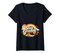 Mujer Stay Groovy Retro Sunset Hippie Estética Camiseta Cuello V