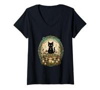 Mujer Stay Mossy Gato Oscuro Goblincore Hongos Bosque Criaturas Camiseta Cuello V