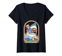 Mujer Stay Positive Shark Attack Sarcastic Retro Funny Adult Humor Camiseta Cuello V