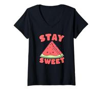 Mujer Stay Sweet Kawaii Sandía Linda Fruta Camiseta Cuello V