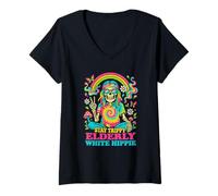 Mujer Stay Tripy Elderly White Hippie Skeleton Rainbow Peace Camiseta Cuello V