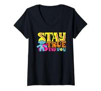 Mujer Stay True Stay You Trolls Vibrante Diversión Camiseta Cuello V