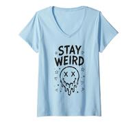 Mujer Stay Weird Creepy Smile Humor gótico Estética Espeluznante Camiseta Cuello V