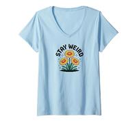 Mujer Stay Weird Motivational Sunflower Inspirational Camiseta Cuello V