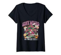Mujer Stay Weird Mushroom Eyes Weirdcore Magic Divertido Retro Vintage Camiseta Cuello V
