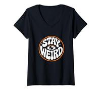 Mujer Stay Weird Retro Groovy Quote Design | Ojo psicodélico Camiseta Cuello V