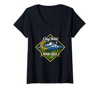 Mujer Stay Wild Moon Child Montaña Naturaleza Aventura Boho Camiseta Cuello V