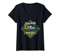 Mujer Stay Wild Moon Child Montaña Naturaleza Aventura Boho Camiseta Cuello V