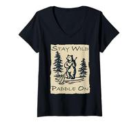 Mujer Stay Wild Paddle On Bear Paddleboard Divertido Sup Vintage Camiseta Cuello V