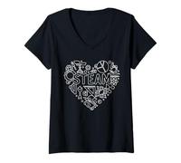 Mujer Steam Heart Shape - Volver a la Escuela Stem Teacher Science Fan Camiseta Cuello V