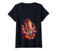 Mujer Steampunk Hindú Ganesha Puja Elefante Meditación Yoga Murti Camiseta Cuello V