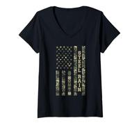 Mujer Steel Rain Distressed USA Flag Patriotic Camo Design Camiseta Cuello V